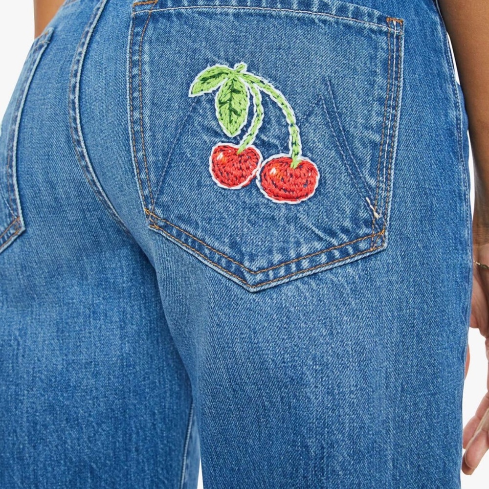 MOTHER Blue Jeans with Cherry Embroidery